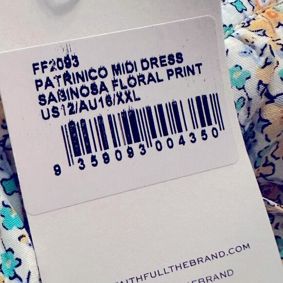 Faithfull the Brand Patrinico Smocked Midi Dress Sabinosa Floral NWT USA 12 - Picture 6 of 9